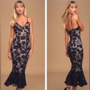 Lulus Forest Green Floral Mesh Midi Dress Size Med NWOT